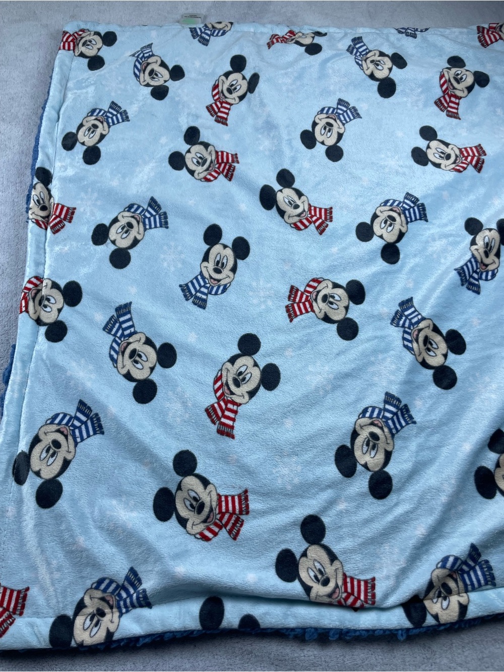 Light Blue Mickey Mouse Plush Throw Blanket - Red & Blue Scarf Print